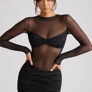 Oh Polly Sheer Panelled Long Sleeve Mesh Dress